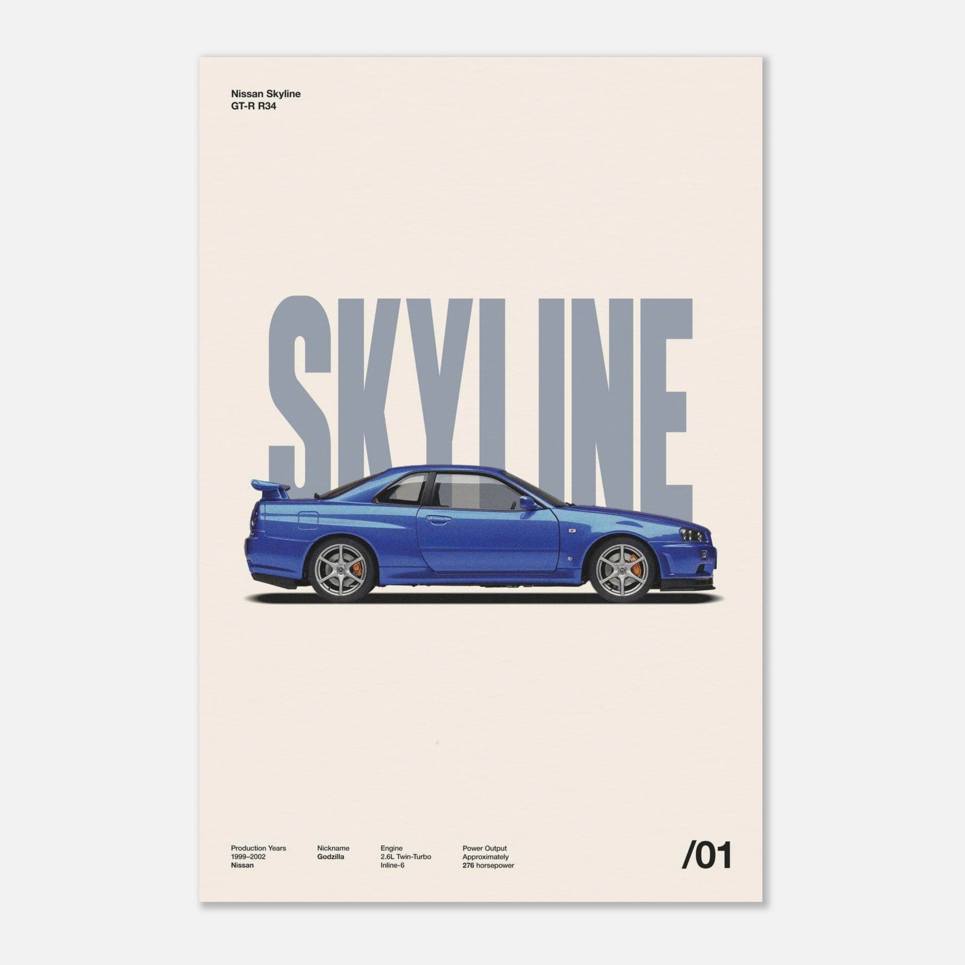 Nissan Skyline GT-R R34 No Frame 16x24