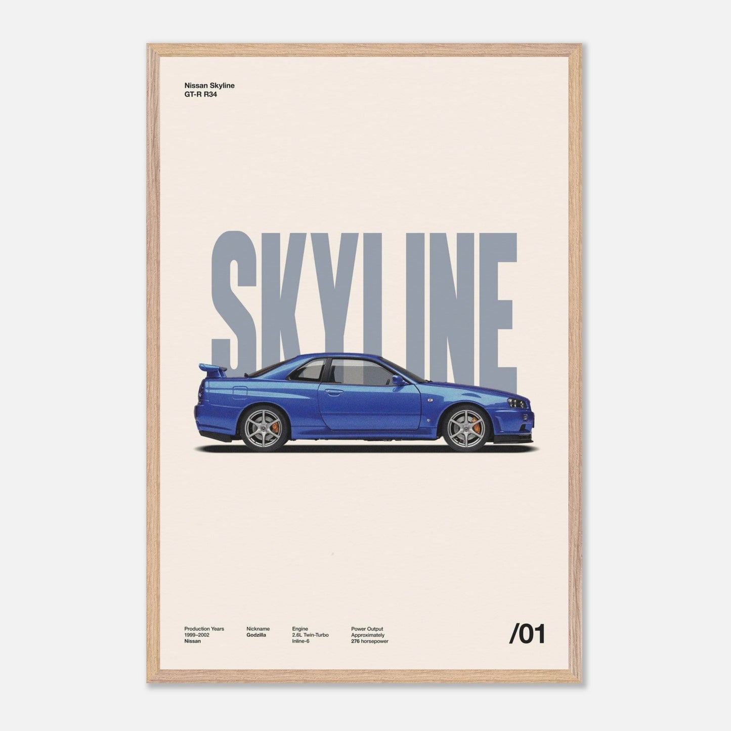 Nissan Skyline GT-R R34 Natural Wood 24x36