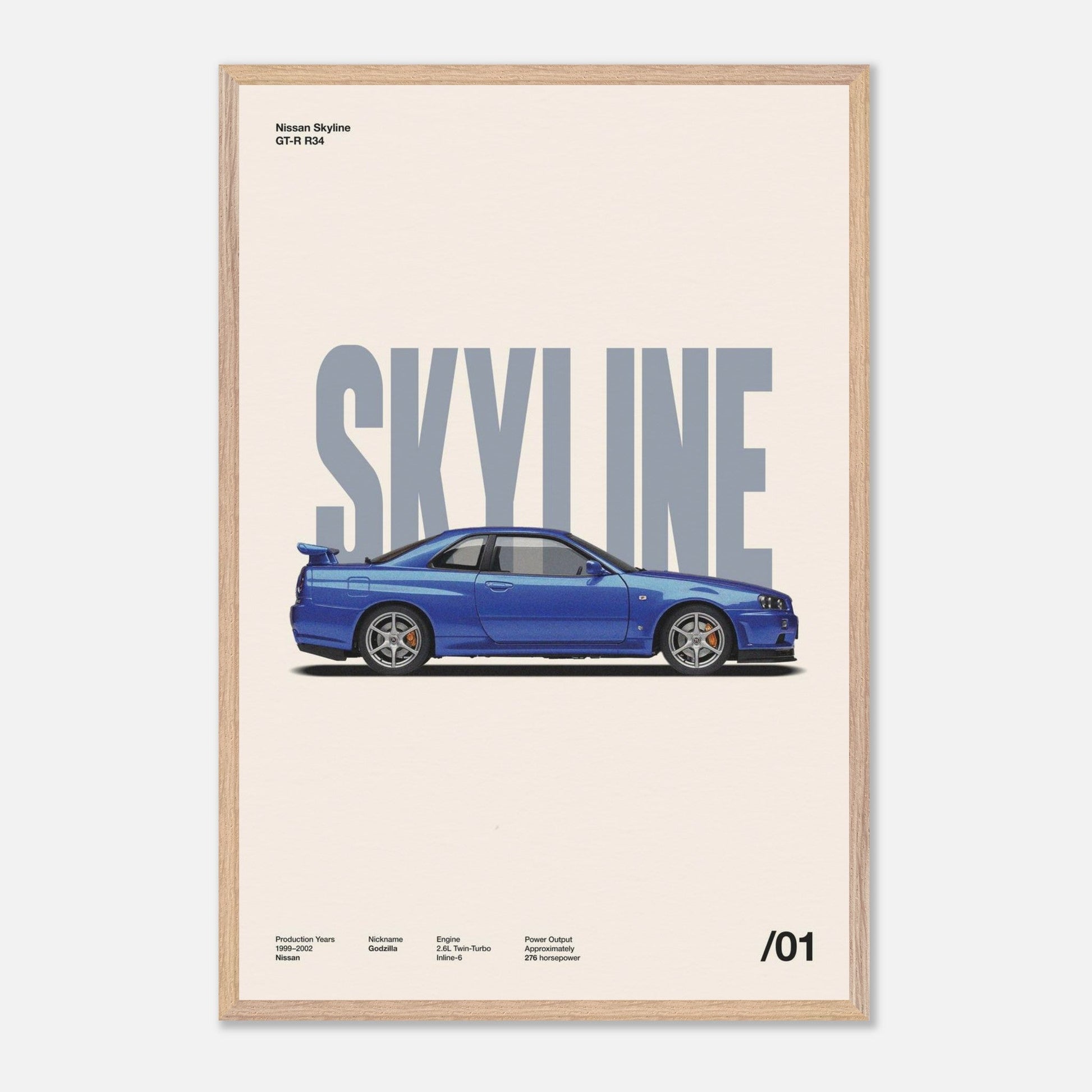 Nissan Skyline GT-R R34 Natural Wood 24x36