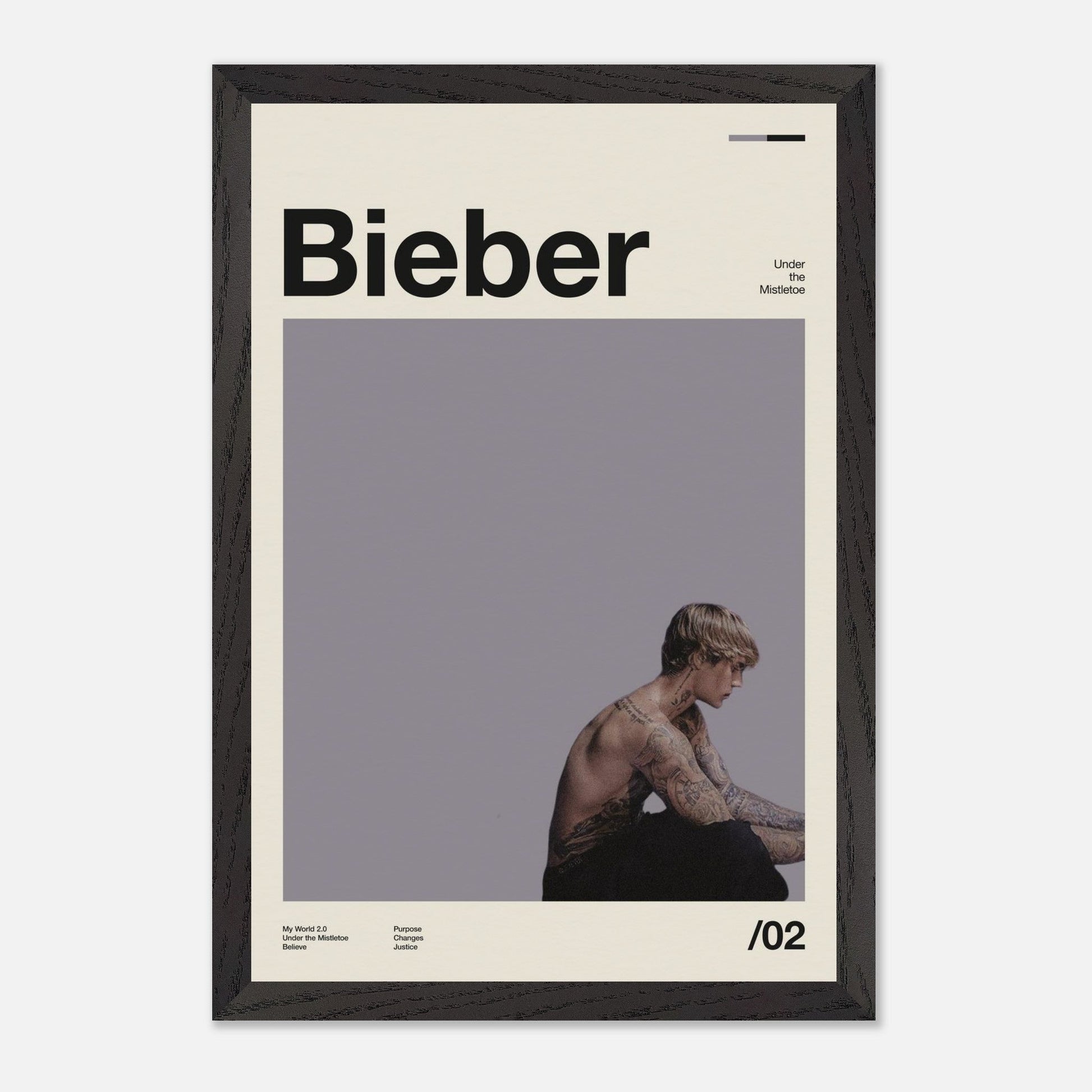 Justin Bieber Black Wood 12x18