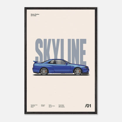 Nissan Skyline GT-R R34 Black Wood 24x36