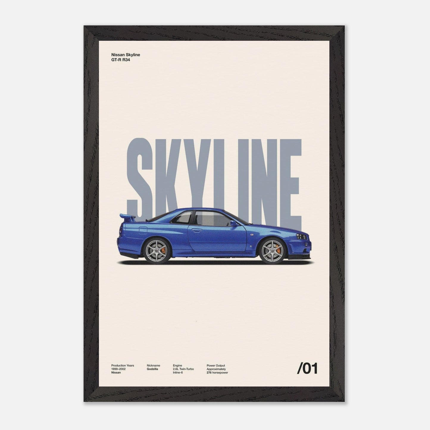 Nissan Skyline GT-R R34 Black Wood 12x18