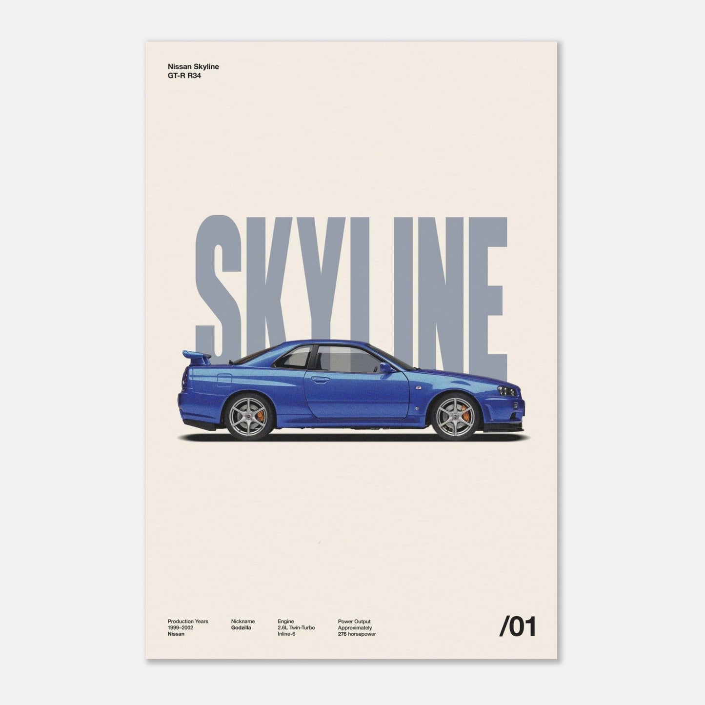 Nissan Skyline GT-R R34 No Frame 12x18