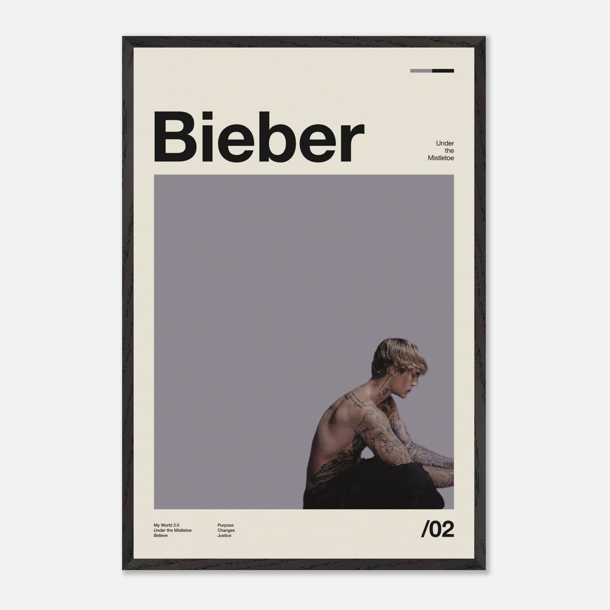Justin Bieber Black Wood 24x36