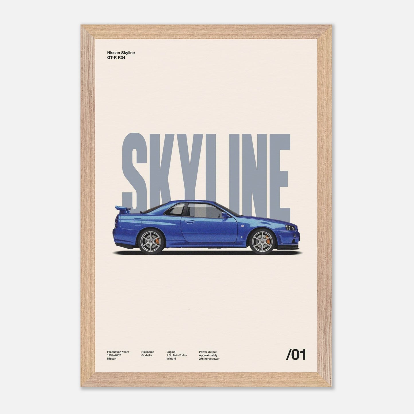 Nissan Skyline GT-R R34 Natural Wood 12x18