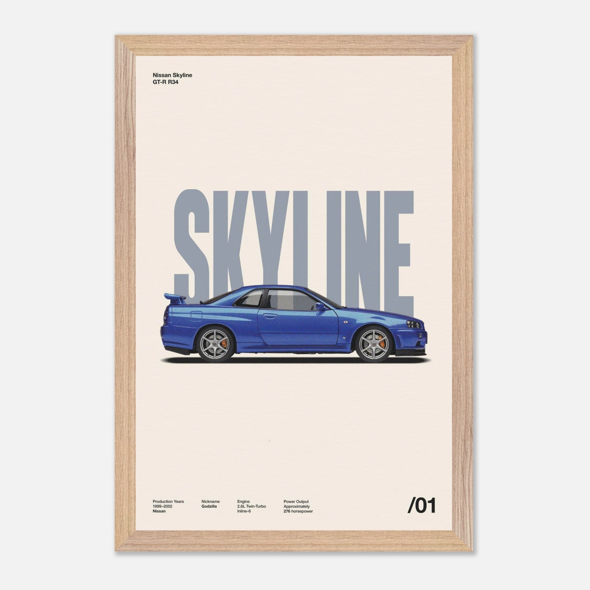 Nissan Skyline GT-R R34 Natural Wood 12x18