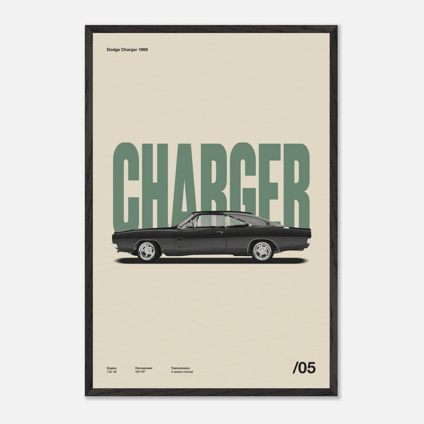 Dodge Charger 1969 Black Wood 24x36