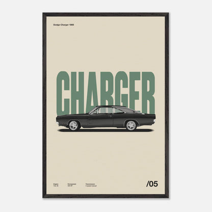 Dodge Charger 1969 Black Wood 24x36