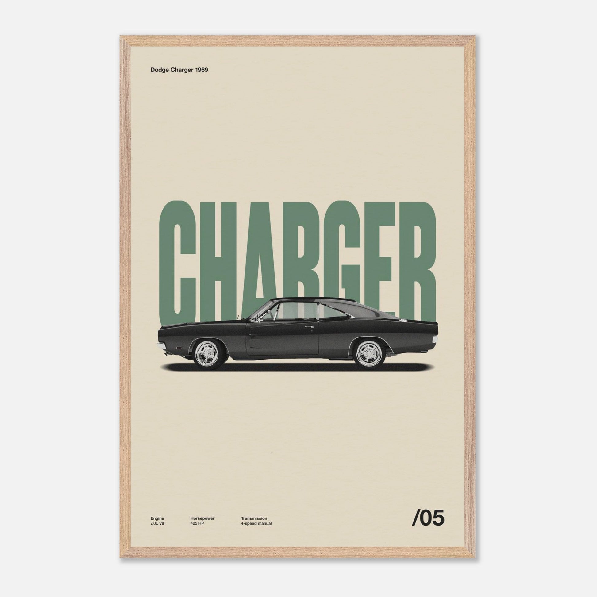 Dodge Charger 1969 Natural Wood 24x36