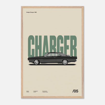 Dodge Charger 1969 Natural Wood 24x36
