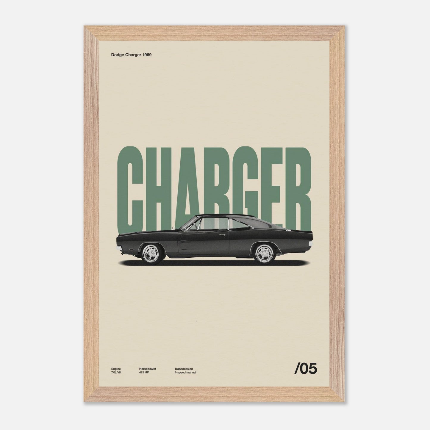 Dodge Charger 1969 Natural Wood 12x18