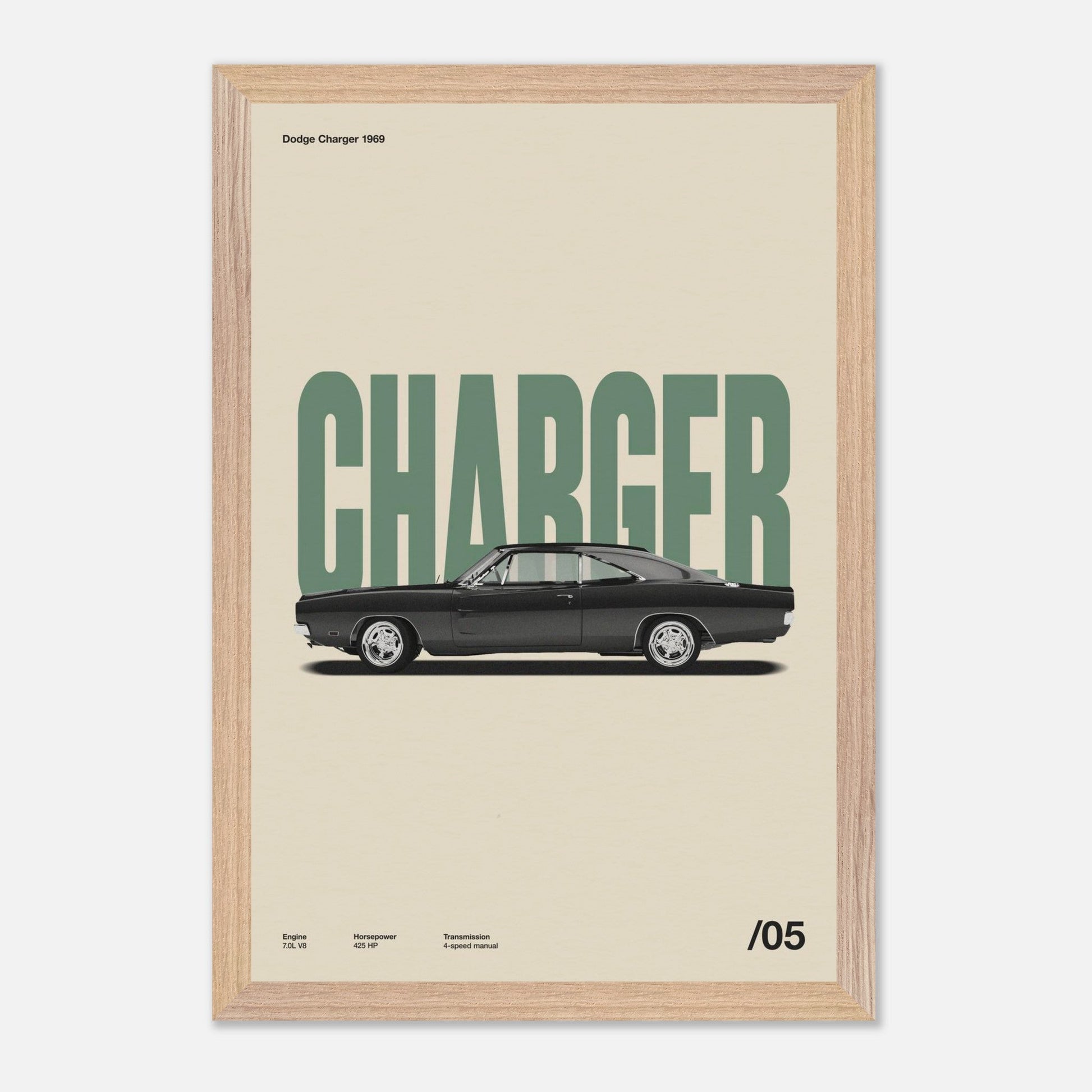 Dodge Charger 1969 Natural Wood 12x18
