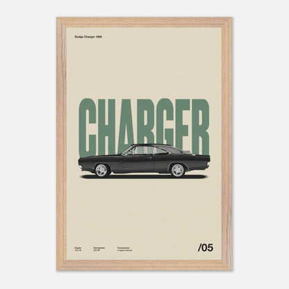Dodge Charger 1969 Natural Wood 12x18