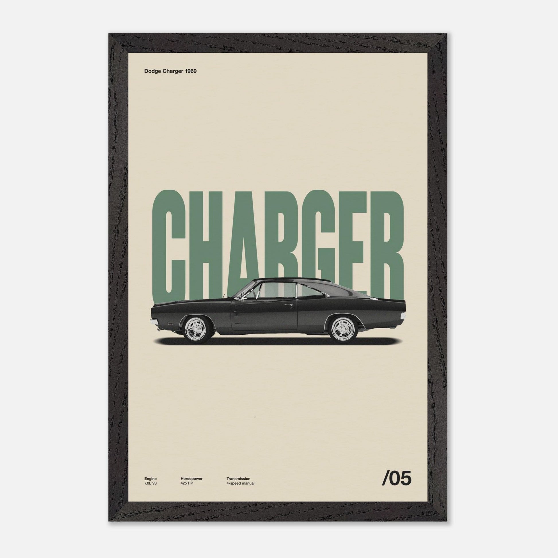Dodge Charger 1969 Black Wood 12x18