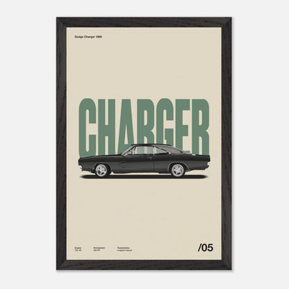 Dodge Charger 1969 Black Wood 12x18